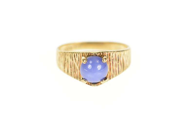 10K Yellow Gold Textured Retro Syn. Blue Star Sapphire Ring