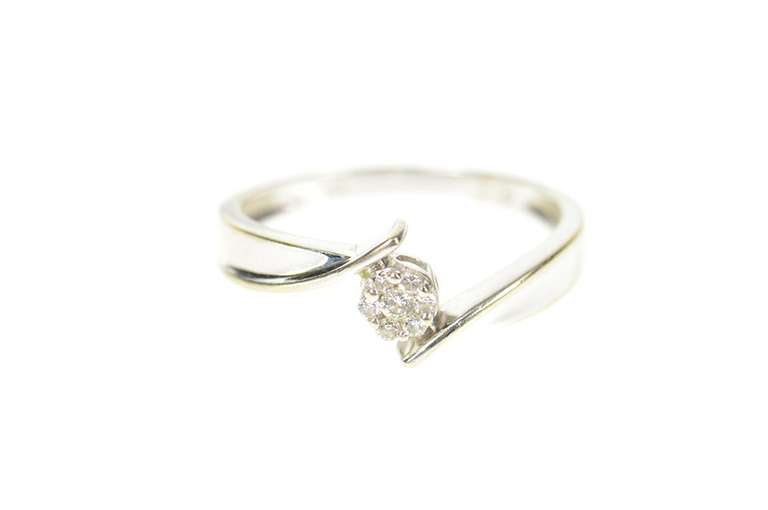 14K White Gold Round Flower Diamond Cluster Bypass Ring