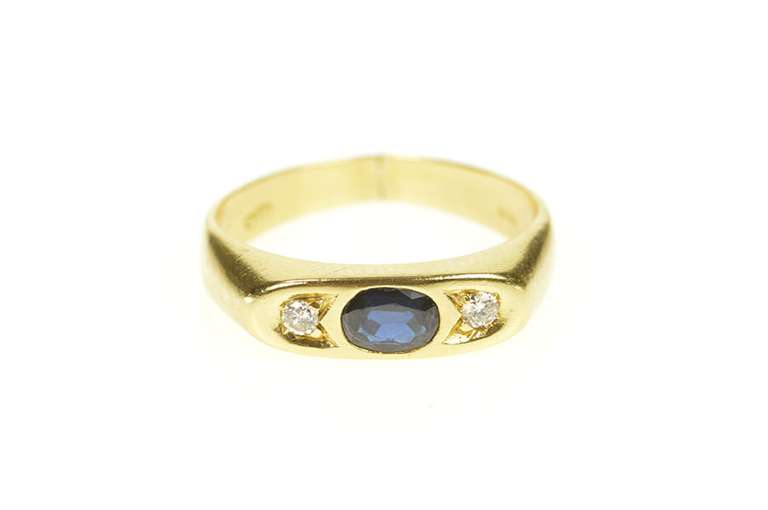 18K Yellow Gold 0.37 Ctw Natural Sapphire Diamond Accent Ring