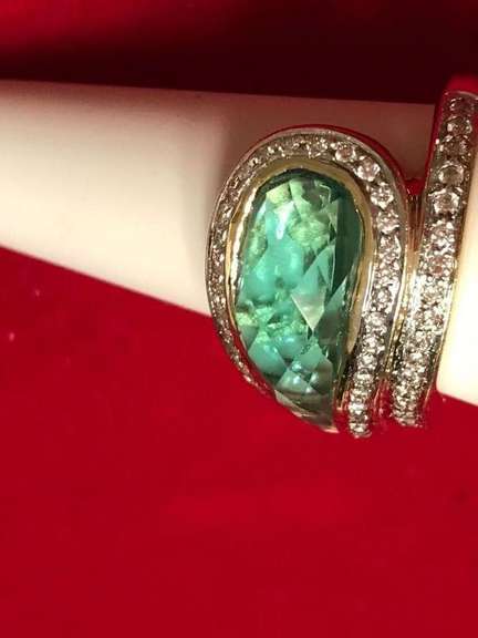 Ladies 14K Quartz and Diamond Bypass Ring