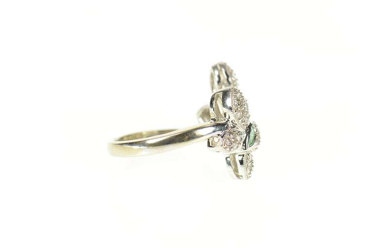 14K White Gold 0.73 Ctw Emerald Pave Diamond Butterfly Ring