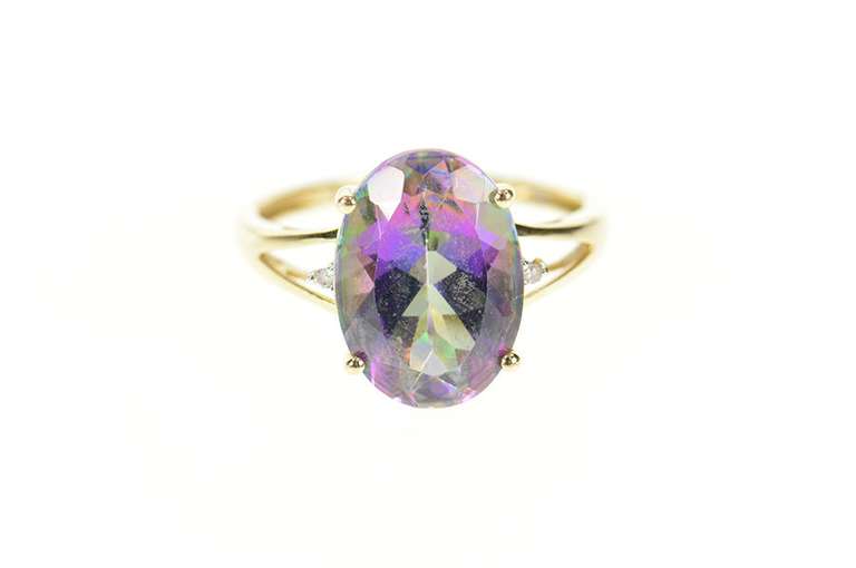 14K Yellow Gold Oval Mystic Topaz Solitaire Cocktail Ring
