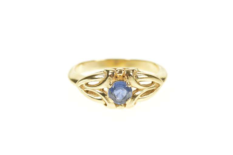 10K Yellow Gold Oval Blue Topaz Solitaire Ornate Celtic Knot Ring