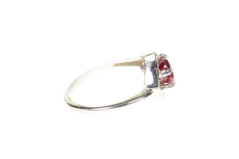 10K White Gold Retro Ornate 1960's Syn. Ruby CZ Statement Ring