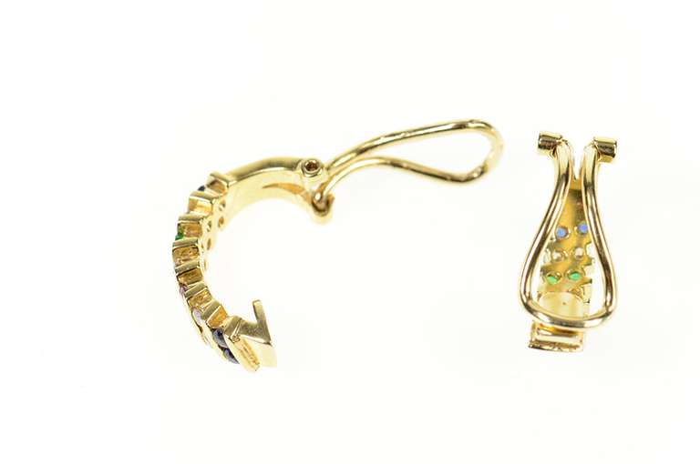 14K Yellow Gold Diamond Sapphire Ruby Emerald Clip Hoop Earrings
