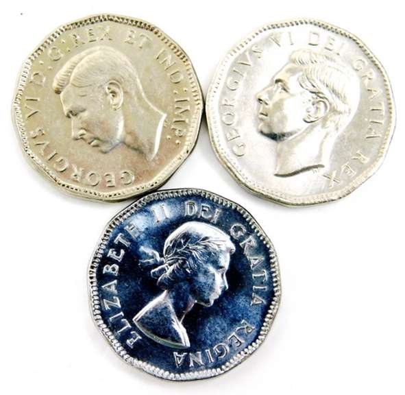 3 Canada Nickels, 1947, 1951, 1953