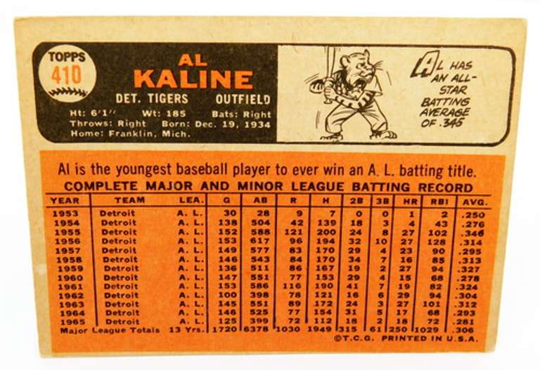 Al Kaline 1966 Topps Baseball Card
