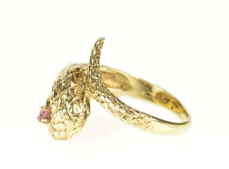 14K Yellow Gold Ruby Ornate Snake Serpent Wrap Statement Ring