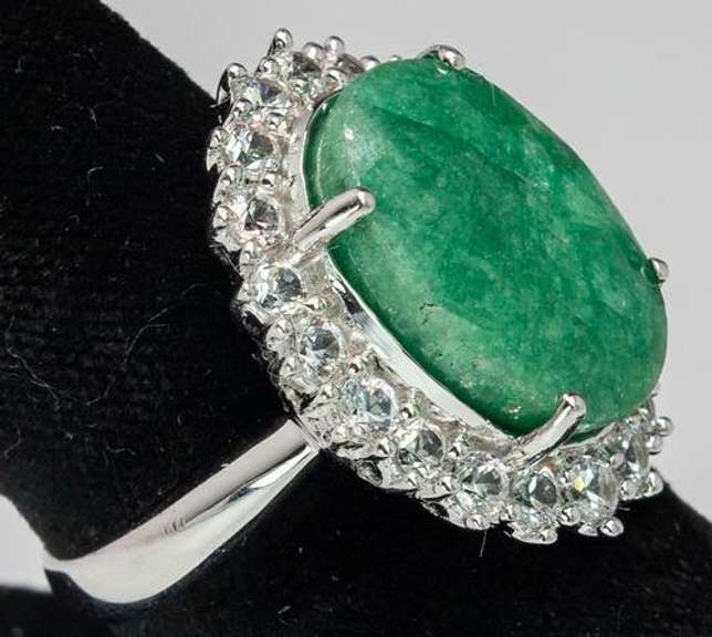 Gorgeous Massive 11.68CTS Emerald & White Topaz Ring in Sterling