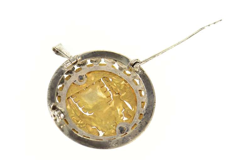 Sterling Silver Two Tone Peruvian Tribal Motif Ornate Pendant/Pin