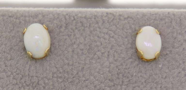 14K Yellow Gold Opal Stud Earrings