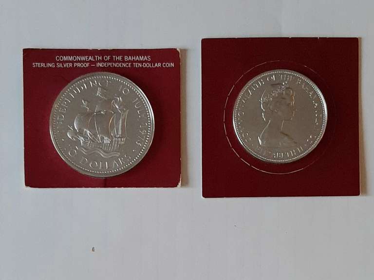 1970 Unc $ 5&$10 Proof Bahama Sterling Silver Crowns