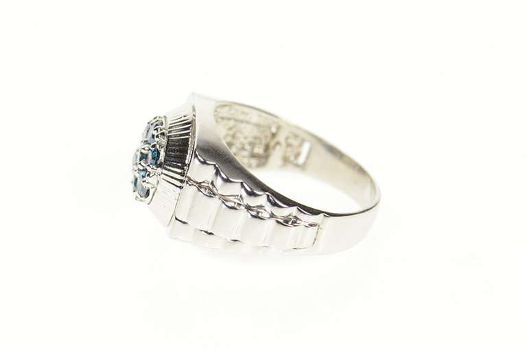 14K White Gold 0.70 Ctw Men's Blue Diamond Watch Band Ring