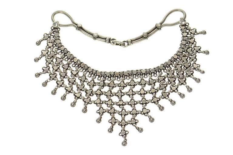 Sterling Silver Elaborate Mesh Chain Bib Collar Statement Necklace