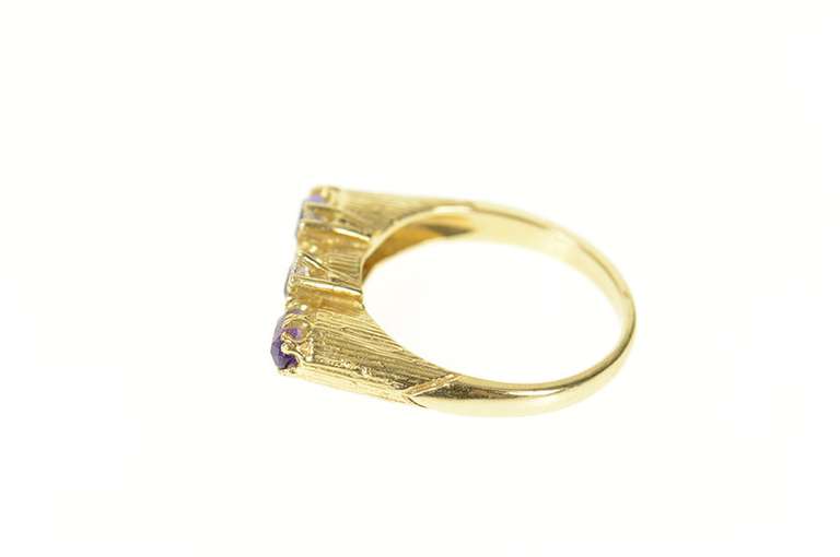 14K Yellow Gold Marquise Amethyst Diamond Accent Ornate Ring