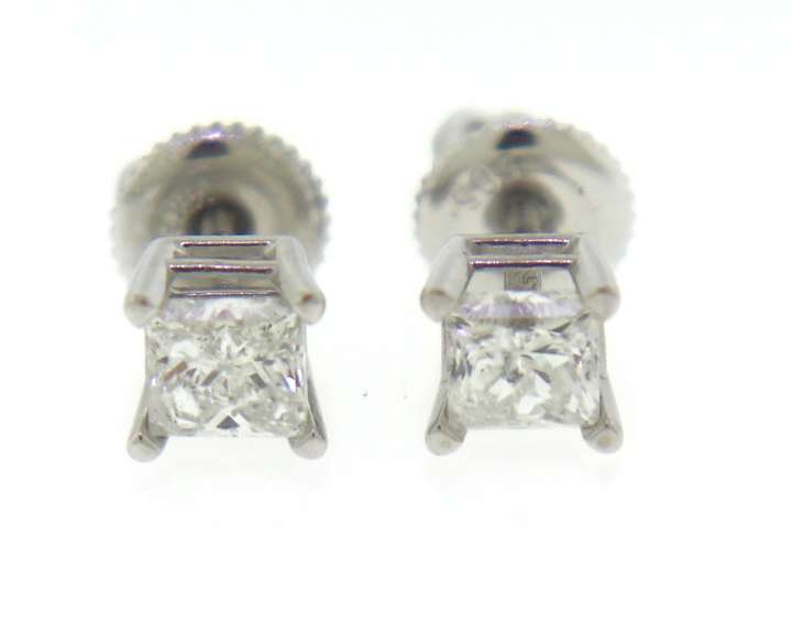 Classic White Gold Princess Cut Diamond Earrings
