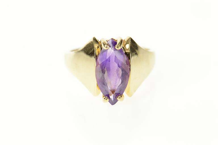 10K Yellow Gold Graduated Marquise Amethyst Solitaire Ring