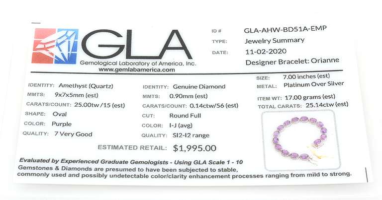 Adorable Amethyst & Diamond Bracelet in Platinum-Plated Silver