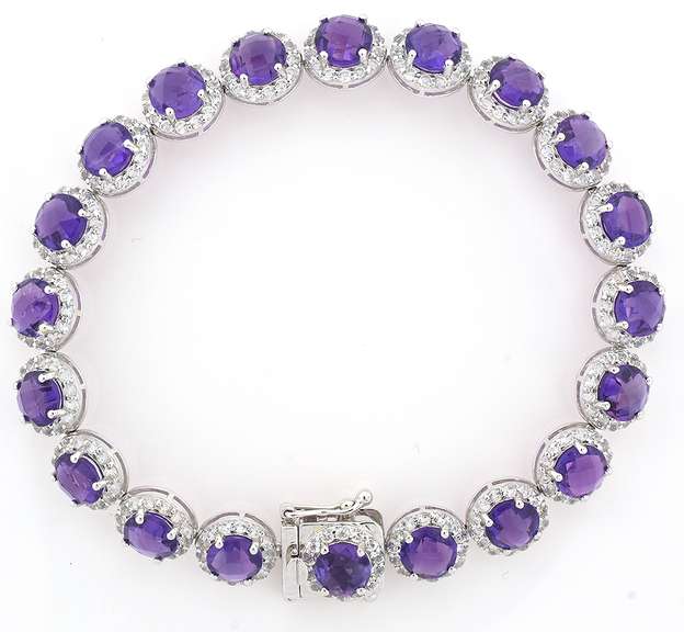 Gleaming Amethyst & White Topaz Bracelet in Sterling Silver