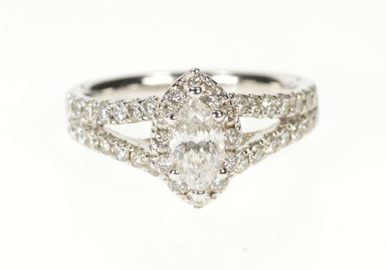 14K White Gold 1.50 Ctw Marquise Diamond Halo Engagement Ring