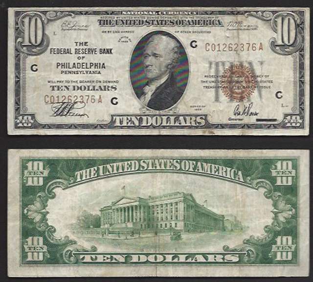 $10 1929 Federal Reserve Bank Note Philadelphia