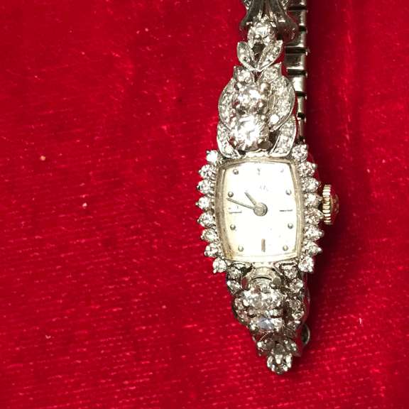LADIES 14K AND DIAMOND ANTIQUE HAMILTON WATCH