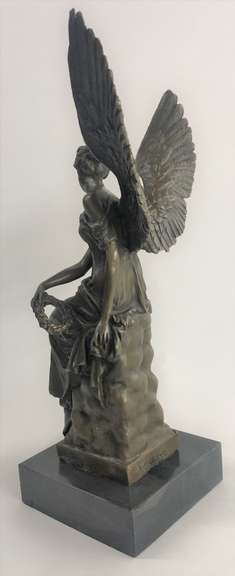 Beautiful Angel sits on Celestial Throne Bronze Sculpture