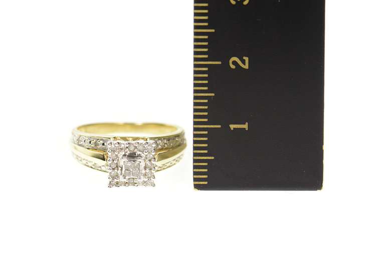 10K Yellow Gold Princess Diamond Halo Promise Engagement Ring
