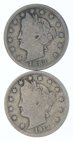 Lot (2) 1883 W/CENTS & 1912-S Liberty V Nickel