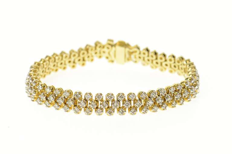 14K Yellow Gold 4.05 Ctw Diamond Lattice Encrusted Tennis Bracelet