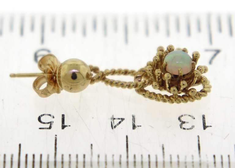 Beautiful Yellow Gold Opal Flower Style Dangle Earrings
