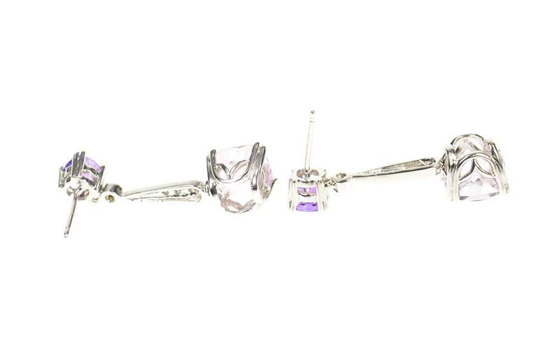 14K White Gold Amethyst Diamond Drop Dangle Statement Earrings