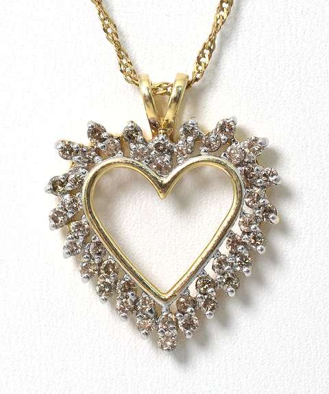 Glittering Diamond Heart Necklace in 14KT Yellow Gold