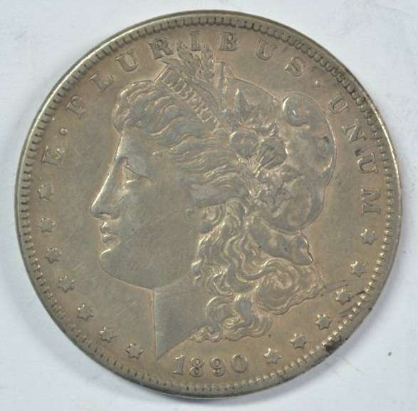 Scarce 1890-CC Morgan Silver Dollar. Upper end circ