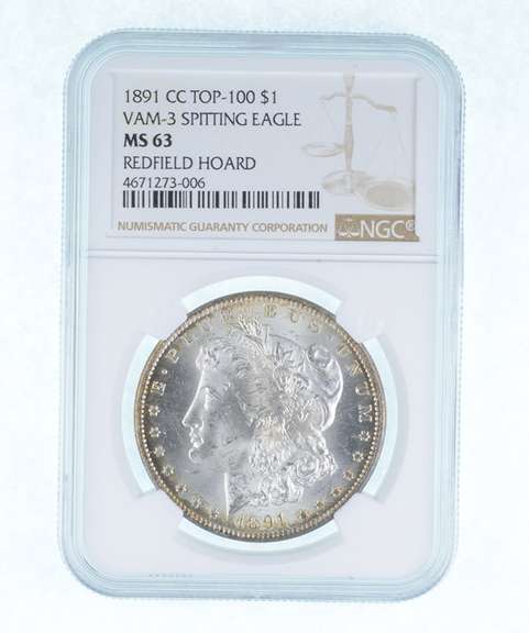 MS63 1891-CC Morgan Silver Dollar VAM-3 Spitting Eagle Redfield - NGC
