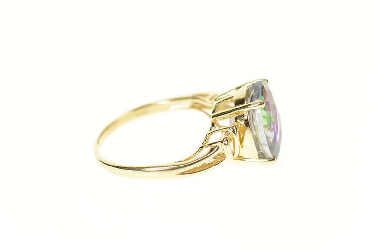 14K Yellow Gold Faceted Oval Mystic Topaz Statement Ring