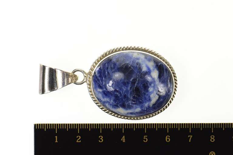 Sterling Silver Oval Sodalite Cabochon Rope Trim Statement Pendant