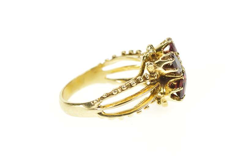 14K Yellow Gold Garnet Butterfly Retro Statement Cocktail Ring