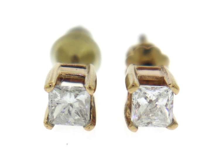 Elegant 14kt YG Princess Cut Diamond Stud Earrings