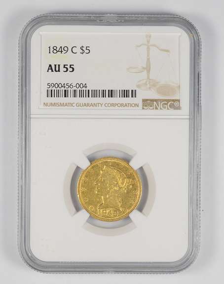 AU55 1849-C $5.00 Liberty Head Gold Half Eagle - Graded NGC