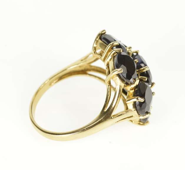10K Yellow Gold Deep Navy Sapphire Oval Cluster Cocktail Ring