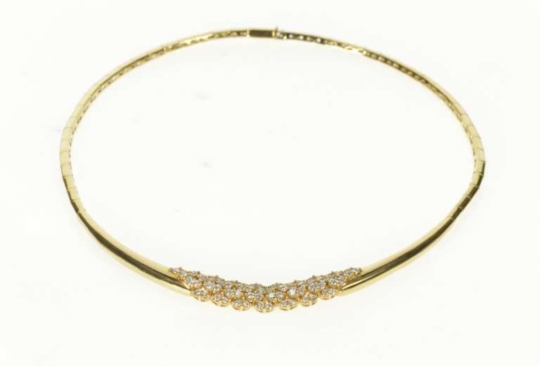 14K Yellow Gold 2.80 Ctw Diamond Cluster Bar Collar Chain Necklace