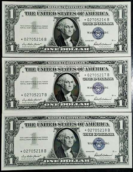 (3) Gem Crisp 1957 $1 Star Replacement Silver Certificates-Consecutive!