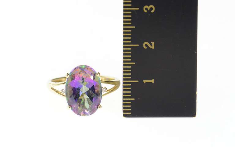 14K Yellow Gold Oval Mystic Topaz Solitaire Cocktail Ring