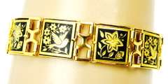 Vintage Damascene Panel Link Bracelet, Excellent