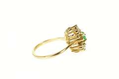 14K Yellow Gold Round Emerald Diamond Cluster Accent Ring