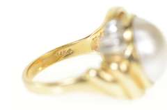 14K Yellow Gold Mabe Pearl Diamond Accent Retro Statement Ring