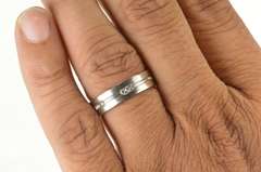 14K White Gold 5.9mm Grooved Diamond Men's Wedding Band Ring