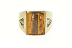 14K Yellow Gold Men's Tiger's Eye Diamond Accent Statement Ring
