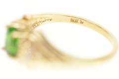 14K Yellow Gold Green Tourmaline Diamond Cluster Accent Ring